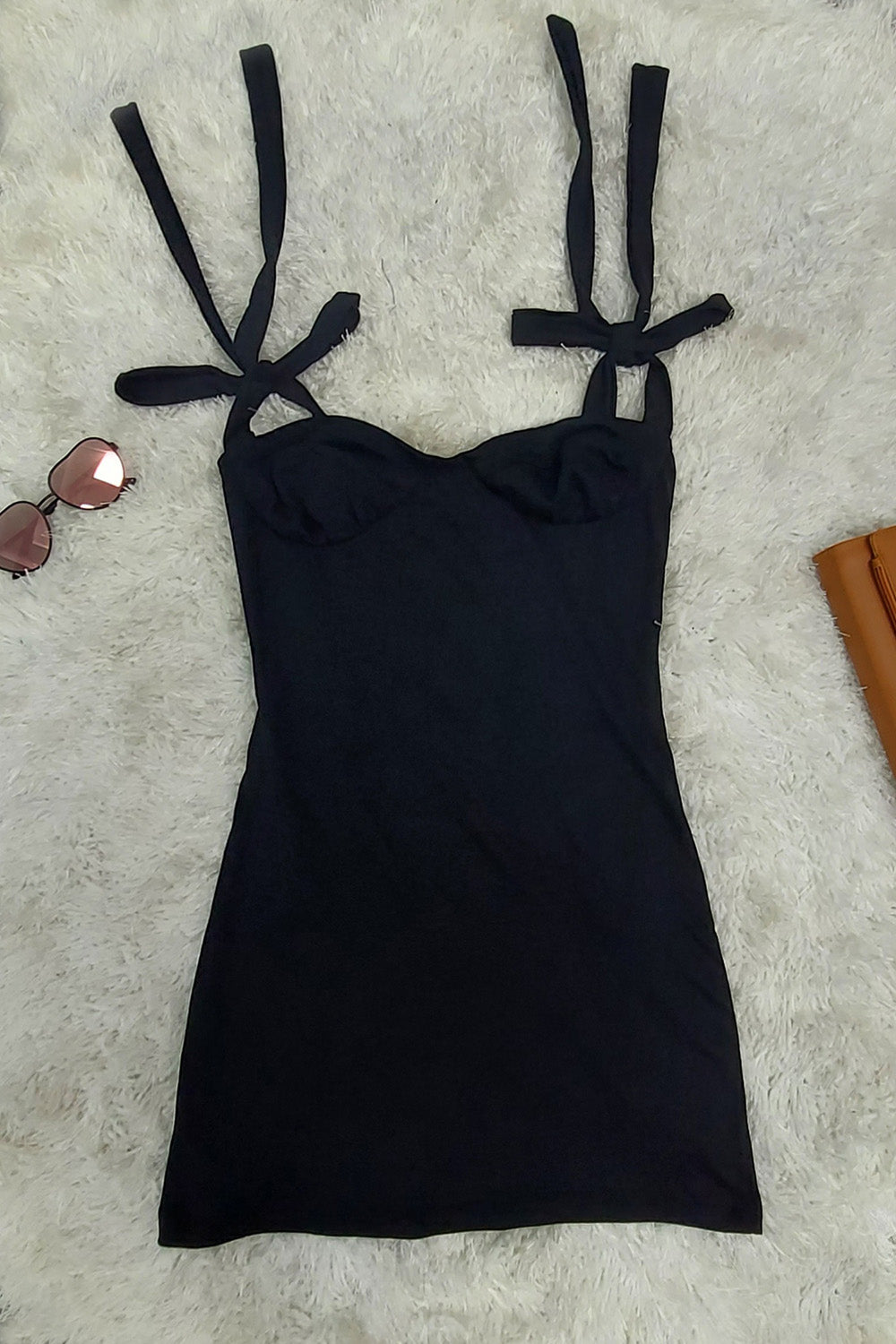 Ribbon Tie Strap Dress Black