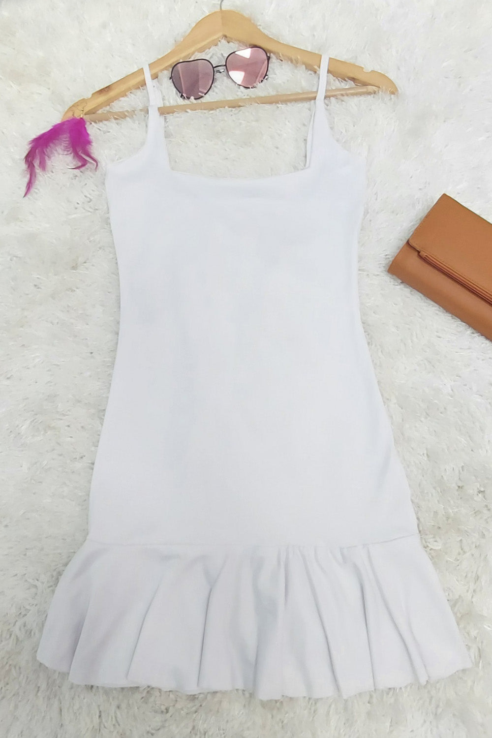 Ruffle Hem Mini Dress White