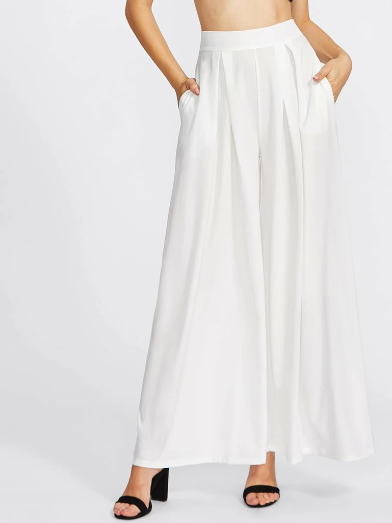 Buy White High Waist Wide Leg Pleat Palazzo Pants White Crepe Online in  India  Etsy