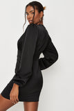 Plunge Neck Front seam Black Mini Dress