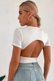 Plunging Neck Twist Front Cut Out Back Tee