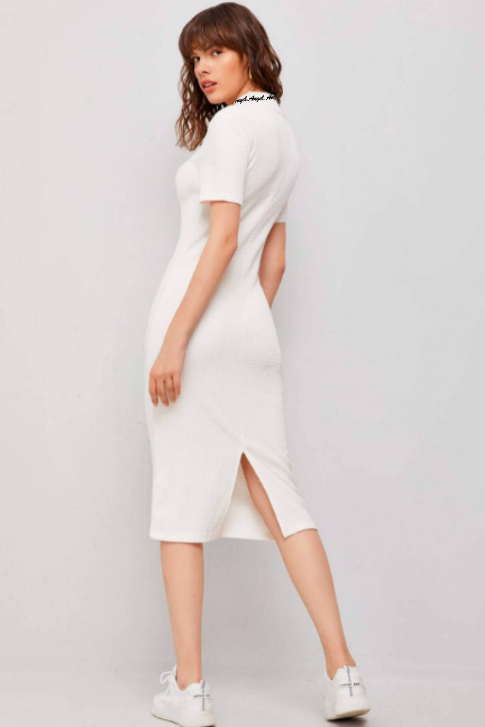 Printed White Bodycon Midi Dress - Main Image