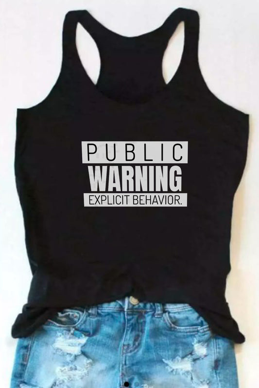 Public Warning Black Tank Top