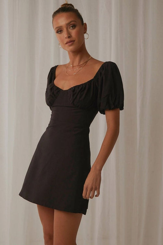 Puff Sleeve Mini Dress Black