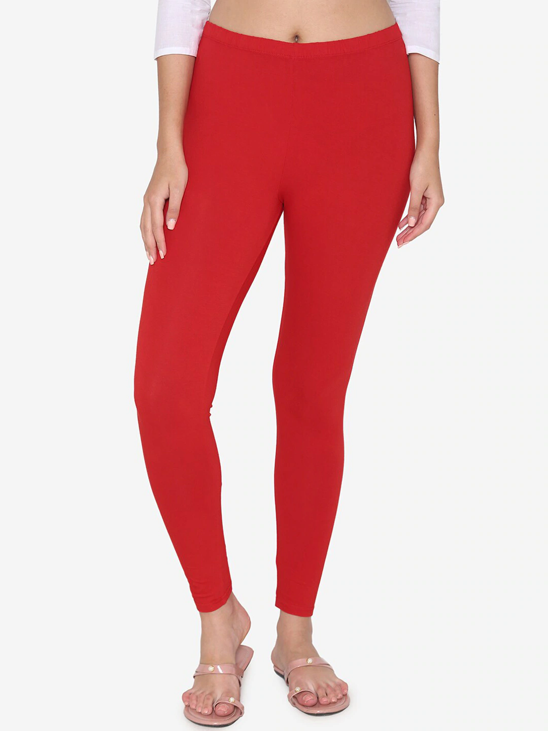 Red ankle length leggings Styched Fashion