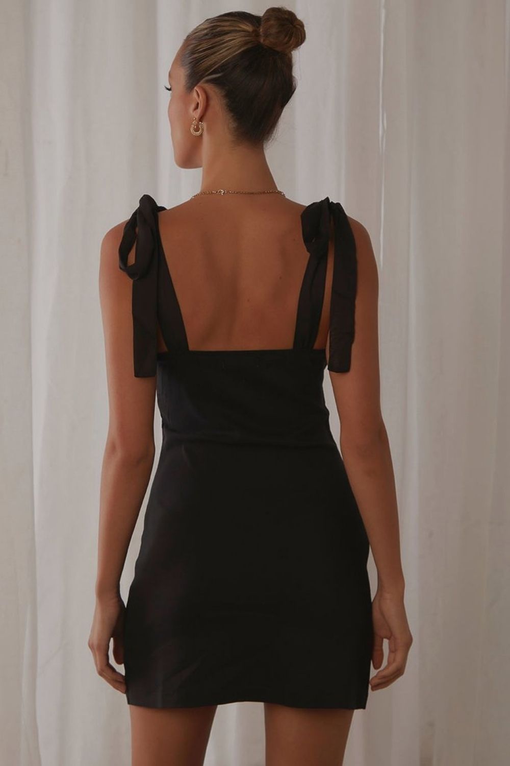 Ribbon Tie Strap Dress Black