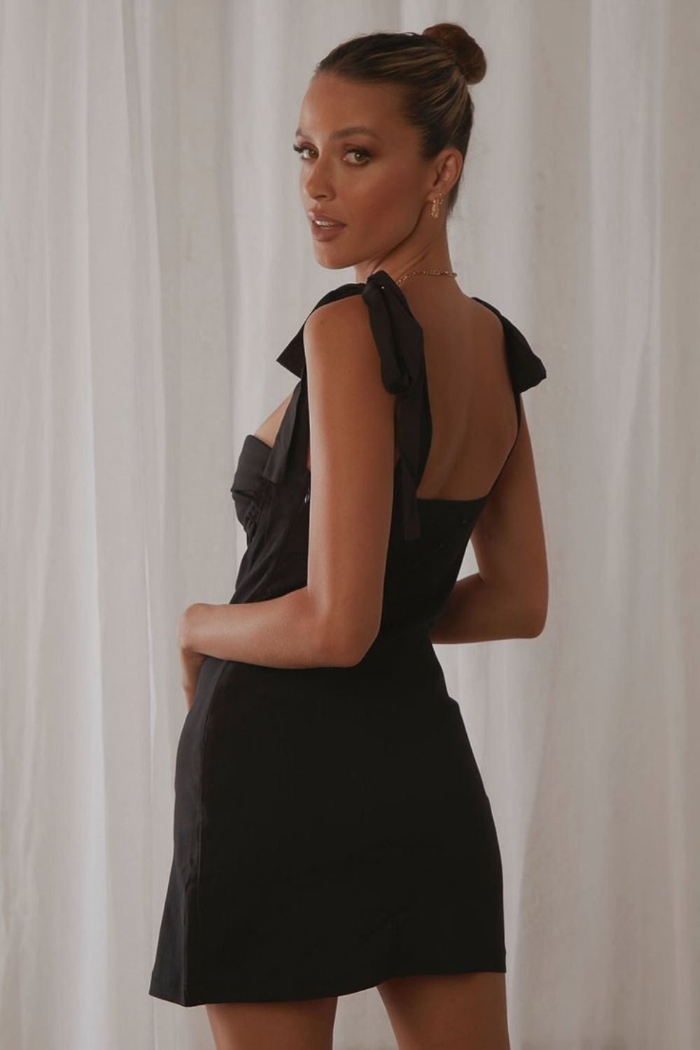 Ribbon Tie Strap Dress Black