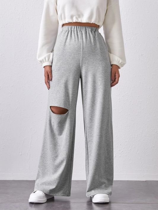 Ripped Front Wide Leg Pants