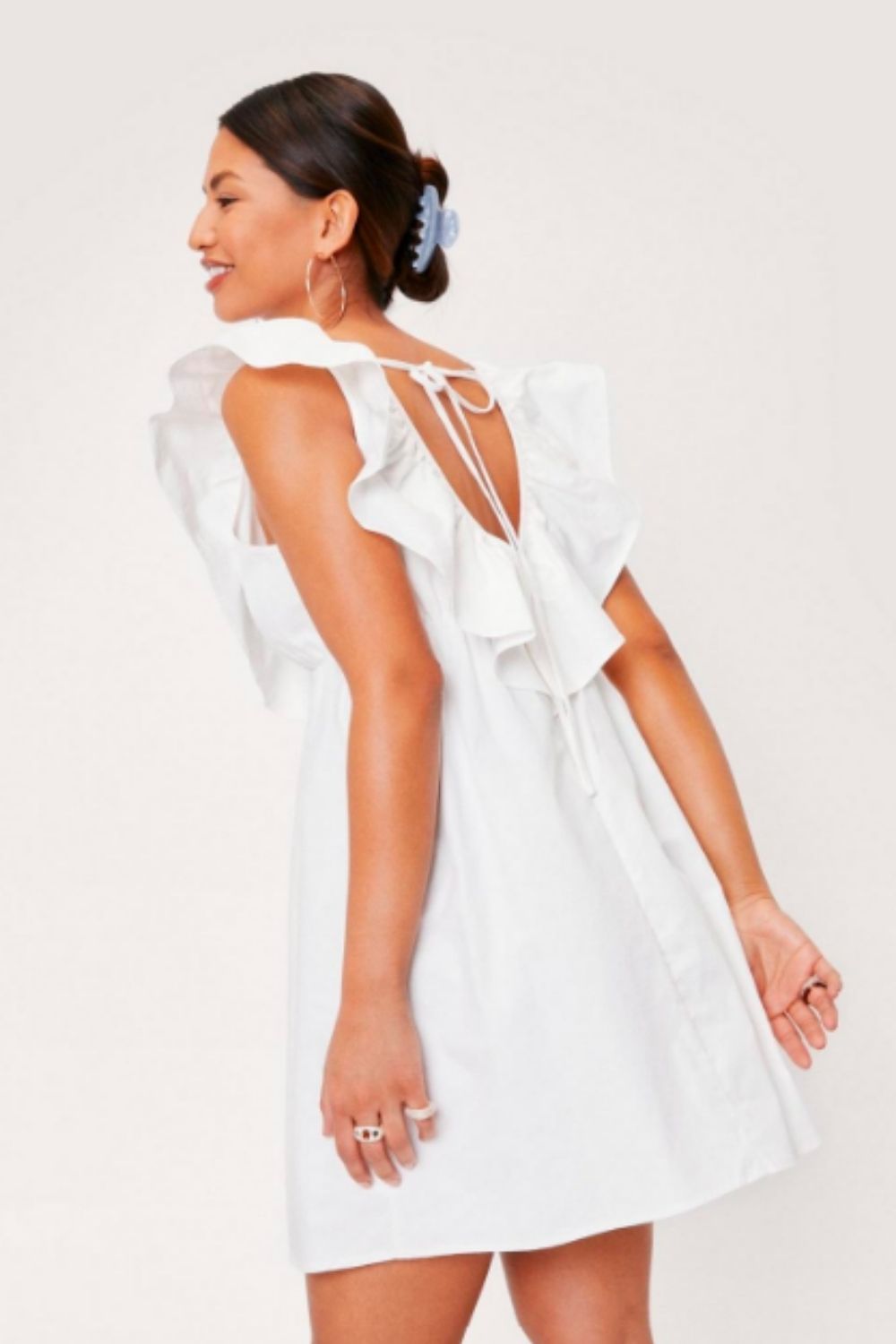 Ruffle Layered V Neck Dress White