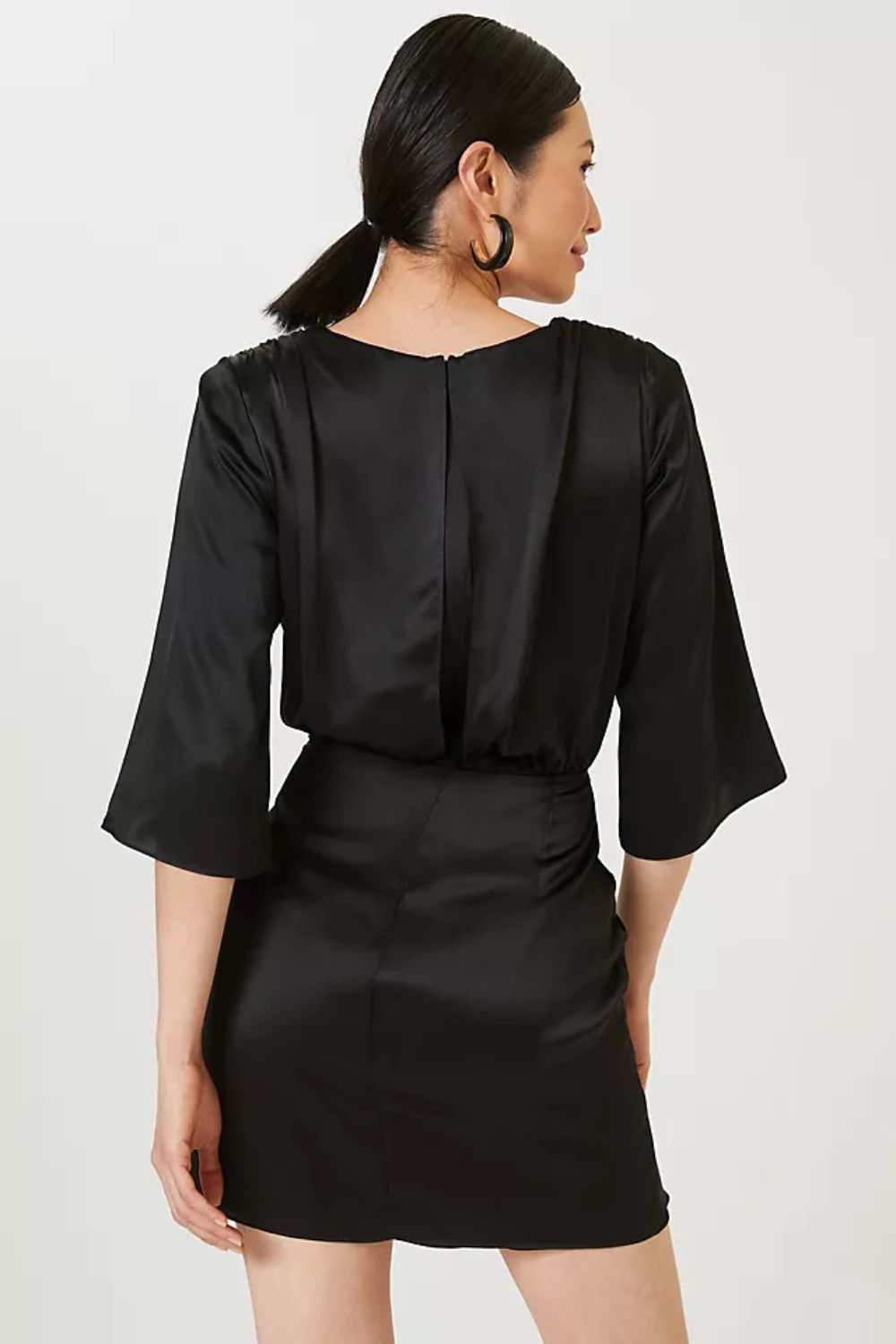 Short Black V-Neck Silky Mini Dress