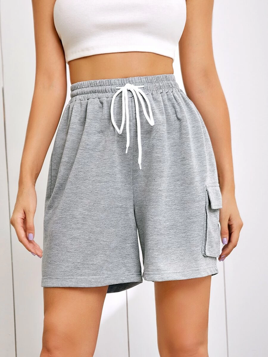 Side Flap Pocket Drawstring Waist Track Shorts