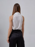 Sleeveless Silky Blouse With Exaggerated Collar Top