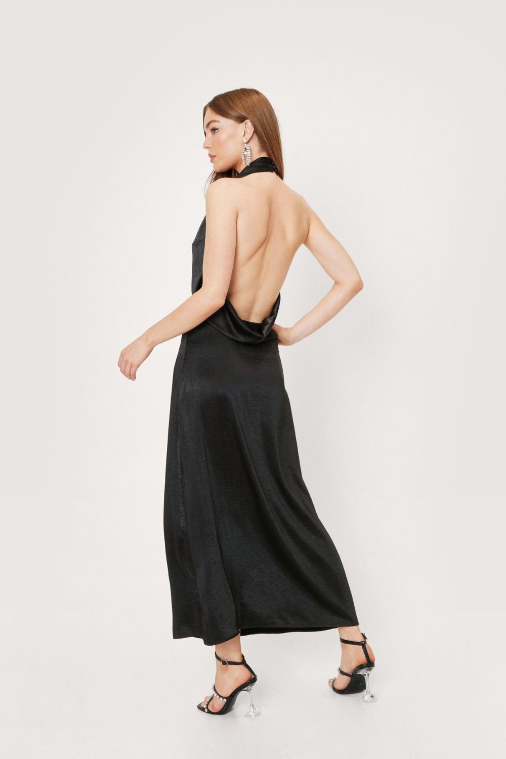 Slinky Cowl Neck Backless Maxi Dress - Main Image