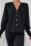 Solid Bishop Sleeve Button Front Blouse