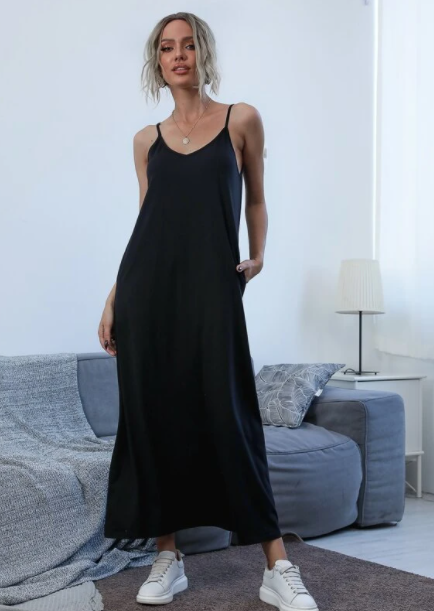 Black Solid Cami Dress
