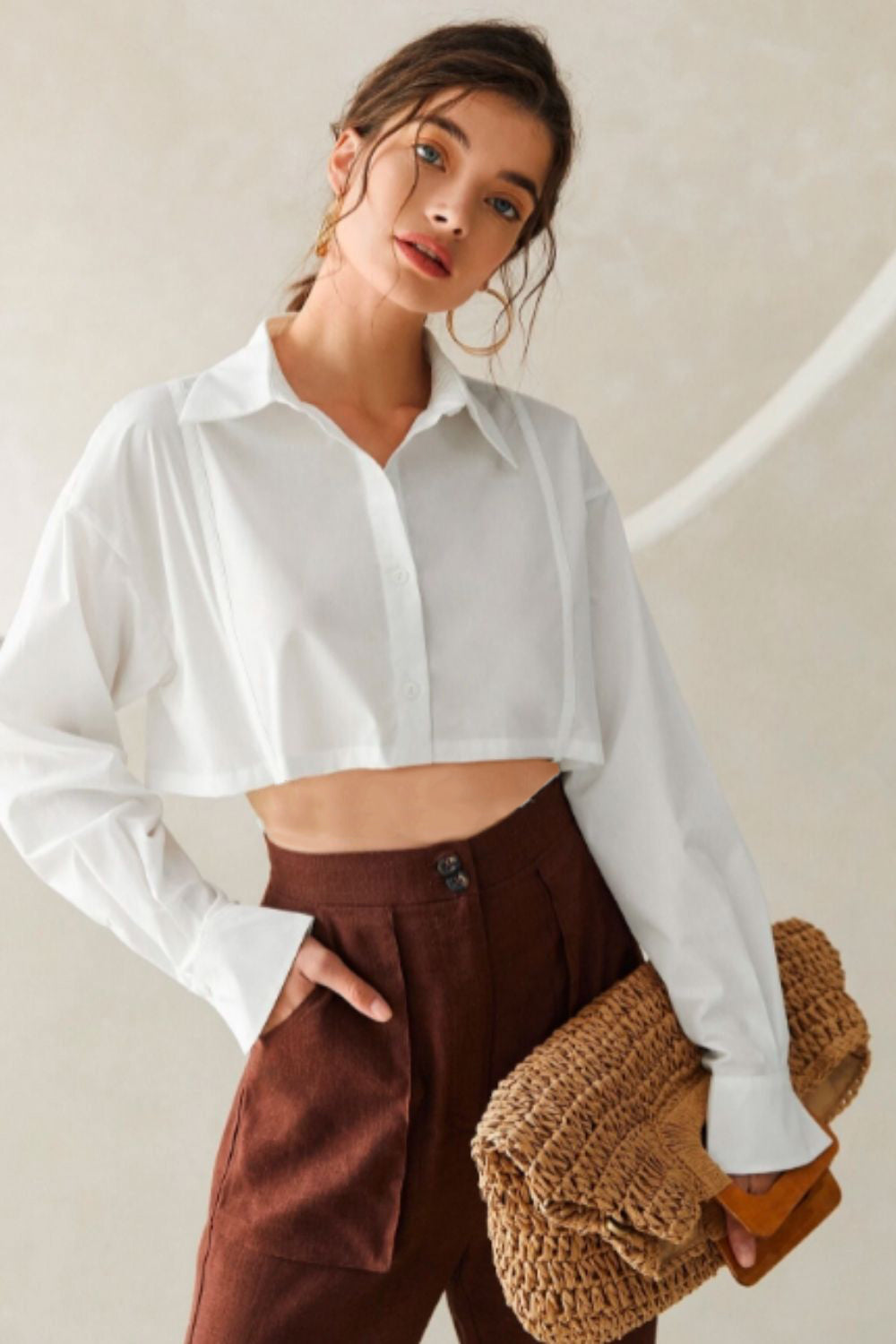 Solid Crop Full Sleeve Blouse