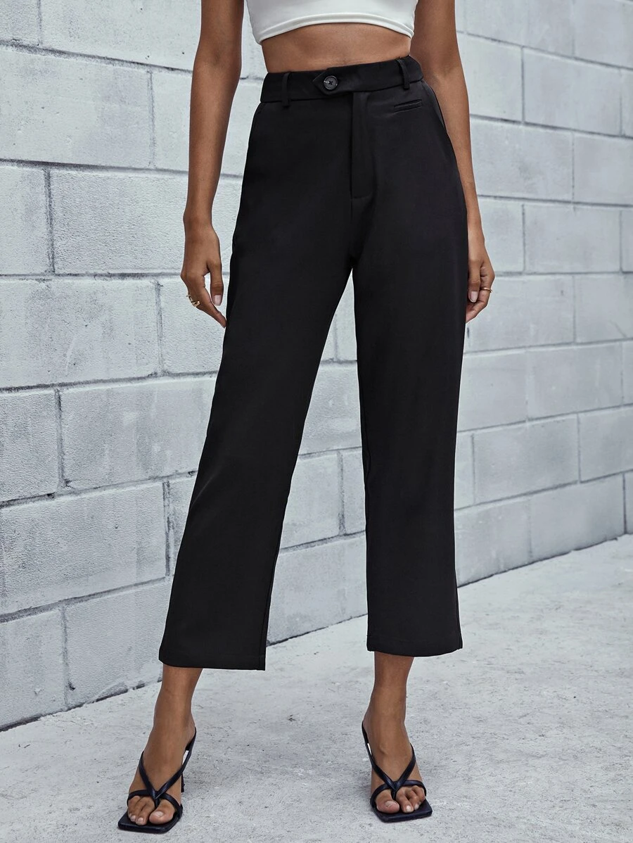 Solid Cropped Straight Leg Pants