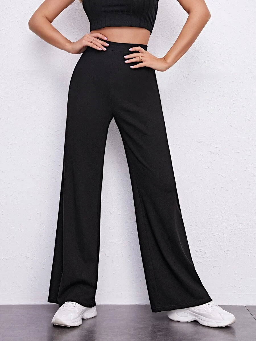 Plus Button High Waisted Wide Leg Trousers | boohoo