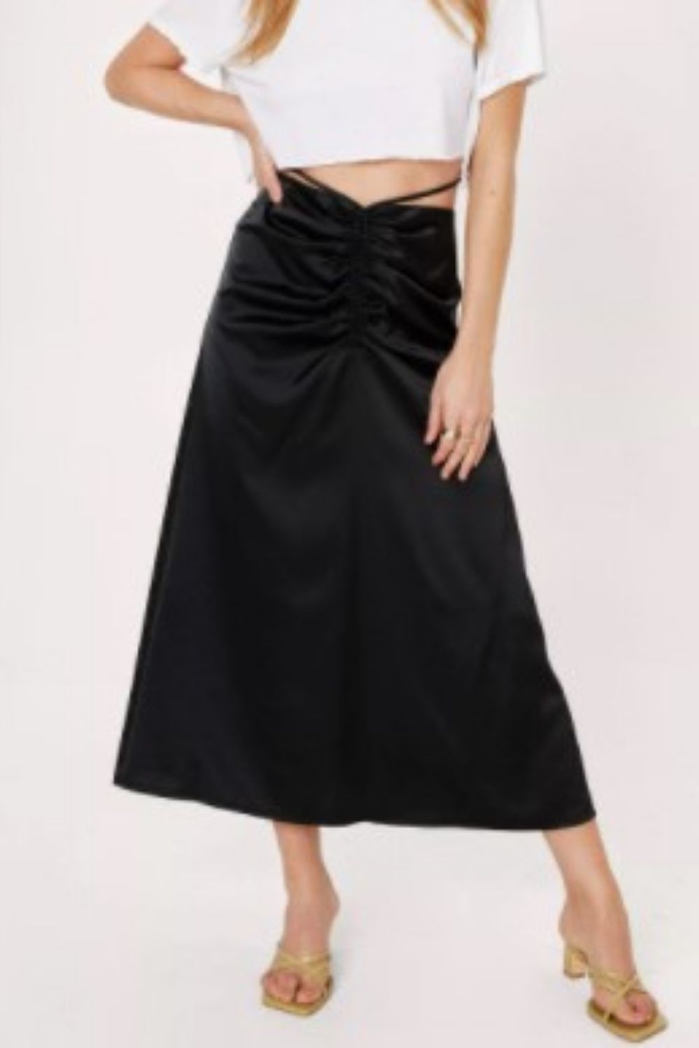 Tie-Up Satin Black Skirt