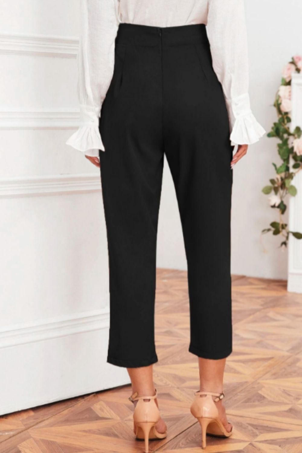 Tie Front Cropped Tailored Pants