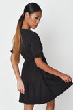 Tie Knot at the Waist Black Flared Dress