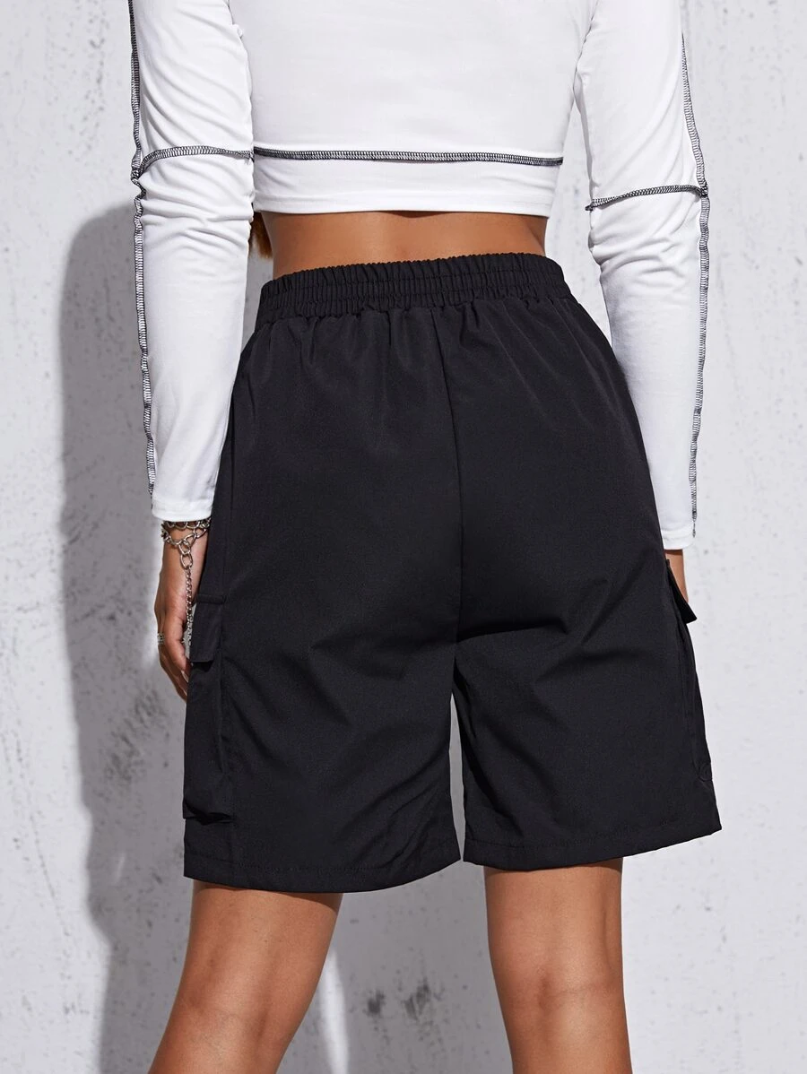 Tie Waist Pocket Patched Shorts