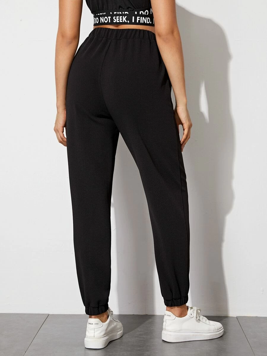 Tie Waist Solid Tapered Pants