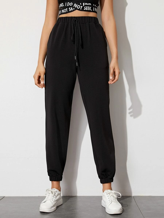Tie Waist Solid Tapered Pants