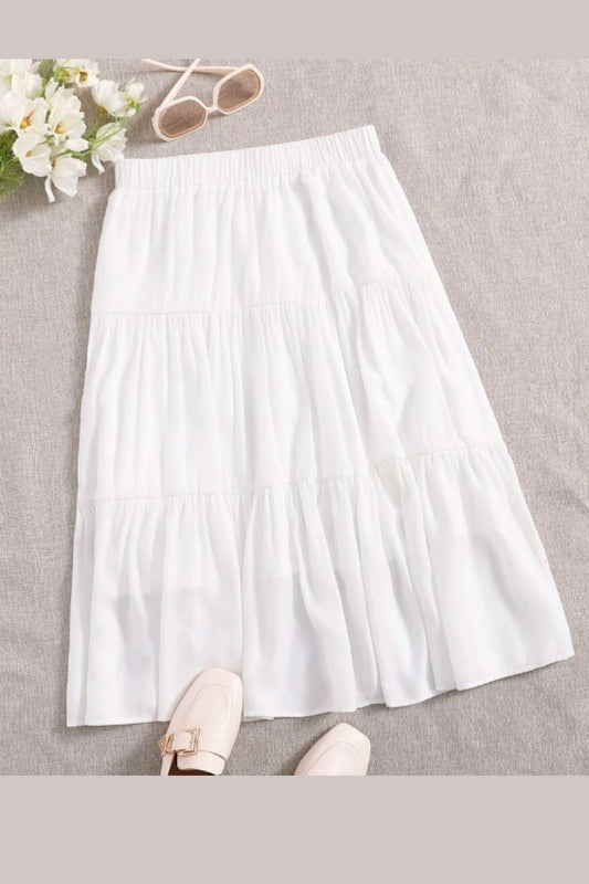 Tiered Elasticated Skirt White