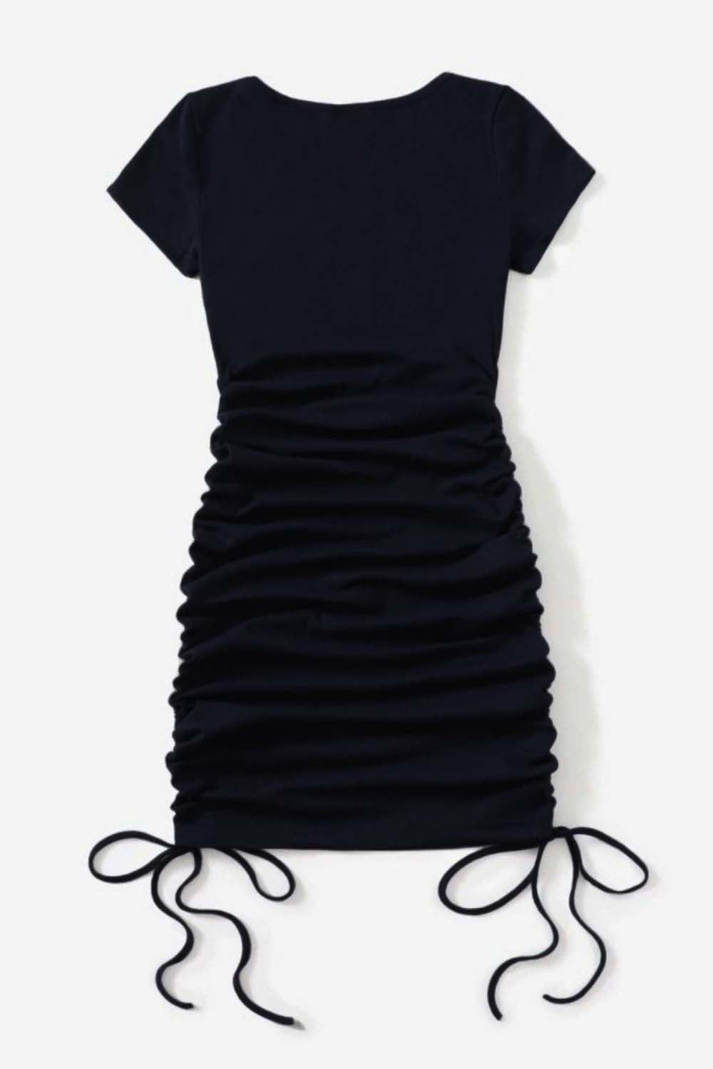 V-Neck Drawstring Ruched Side Dress