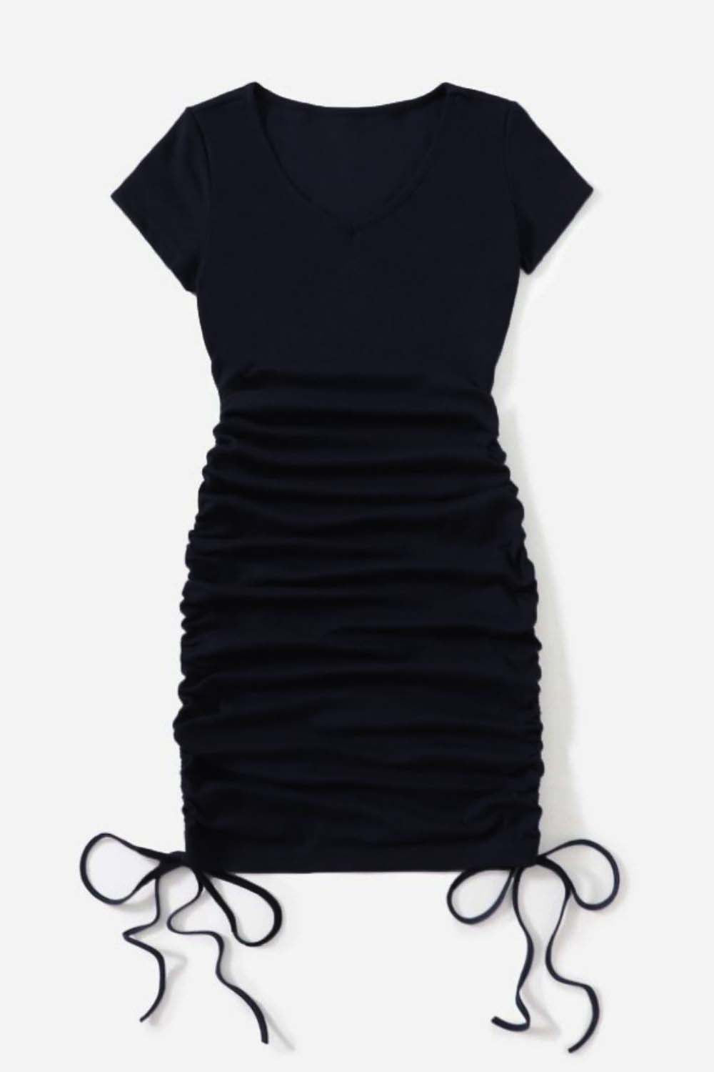 V-Neck Drawstring Ruched Side Dress