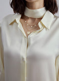 V-Neck Scarf Collar Silk Blouse Top
