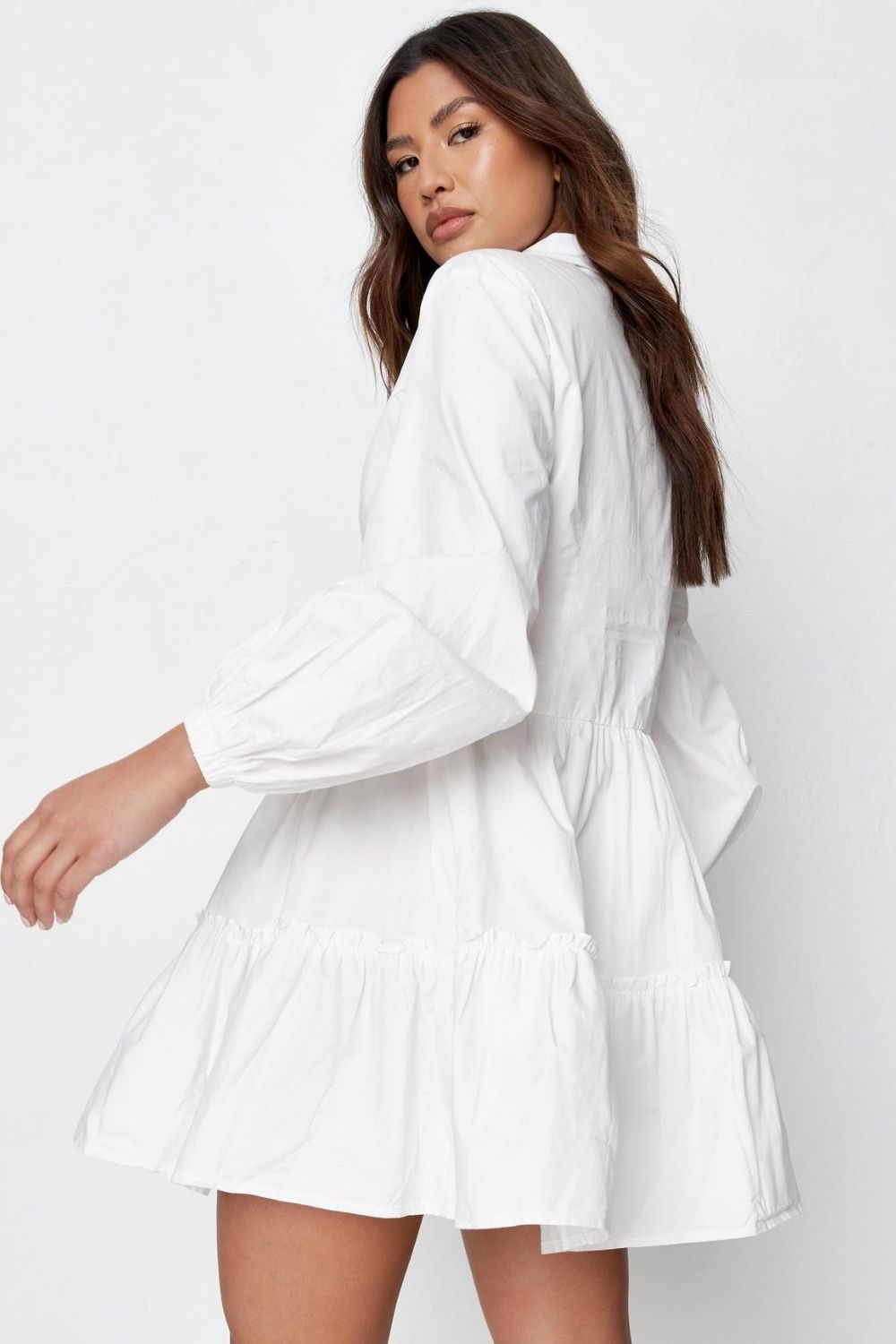 White Fit and Flared Shirt Dress