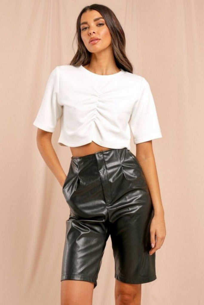 White Frill Detail In The Front Crop Top