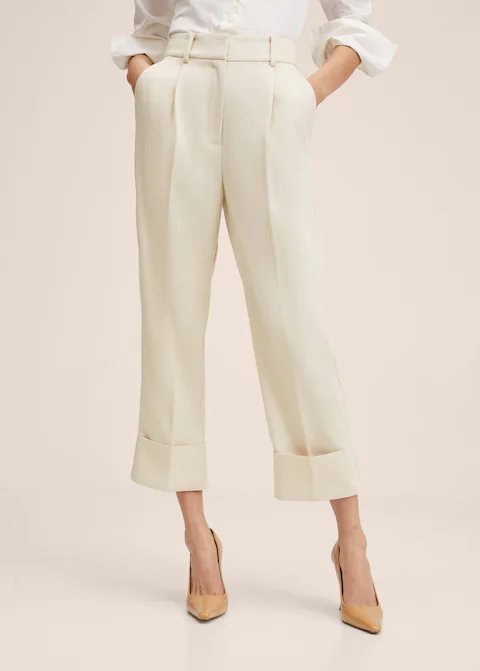 White Pleat Straight Trouser