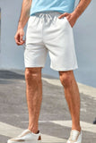 White Slant Pockets Drawstring Waist Shorts