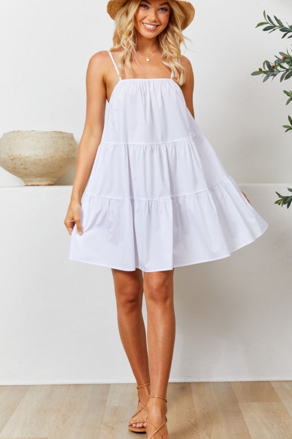 White Sleeveless Tier Dress