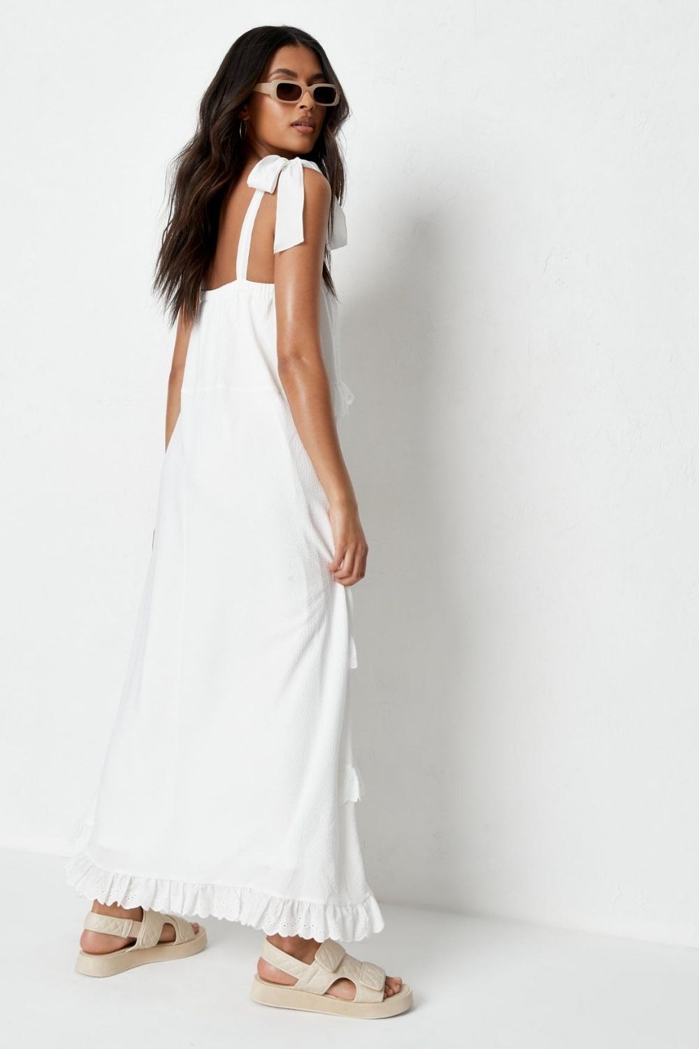 White cami ruffled tiered maxi dress