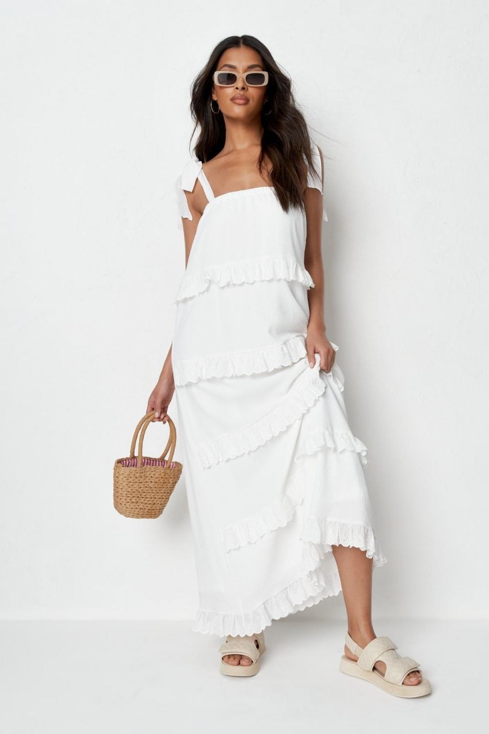 White cami ruffled tiered maxi dress