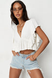 White frill sleeve plunge top