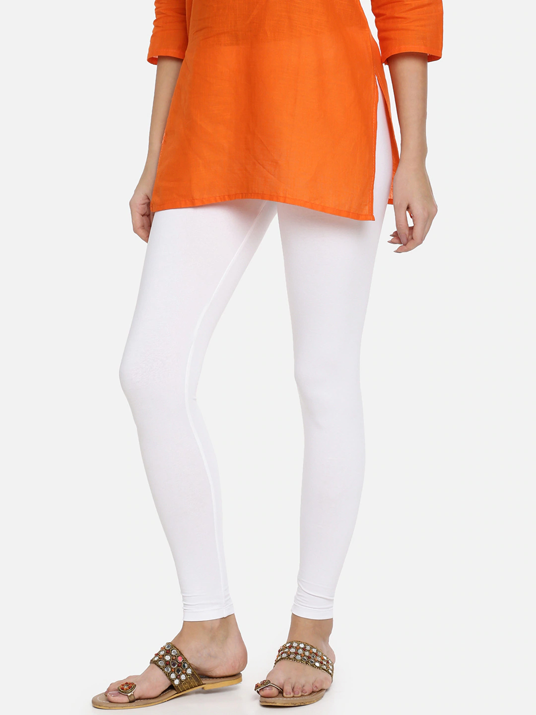 Women White Solid Ankle-Length Leggings – Styched Fashion