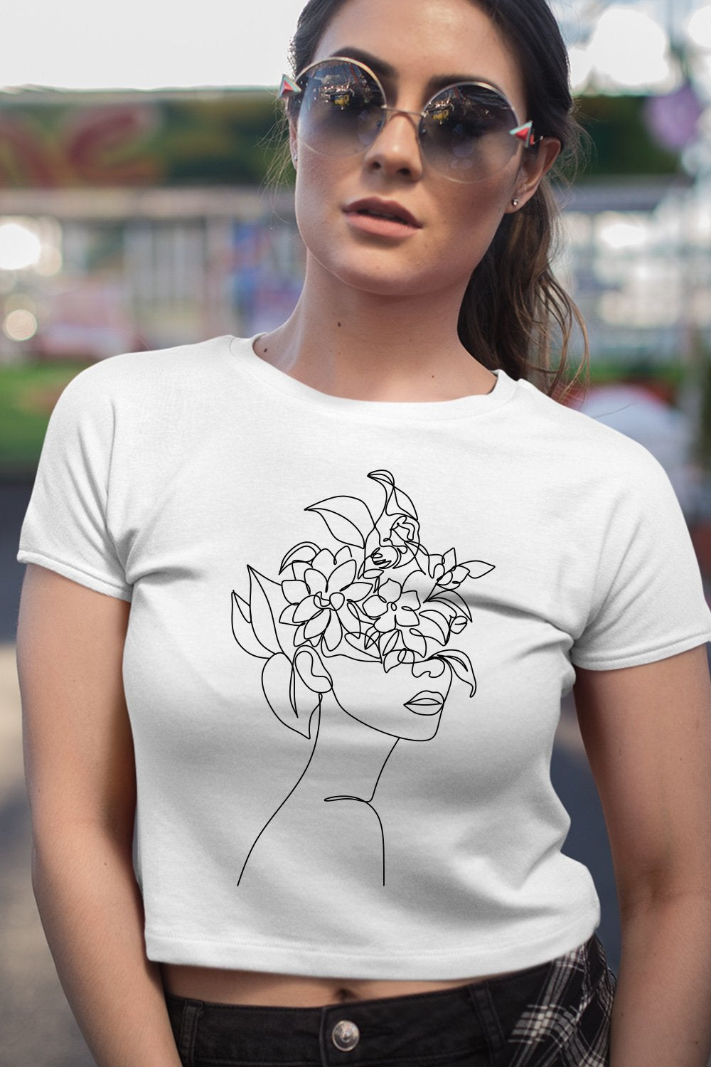 Flower Woman Graphic Printed White Crop Top