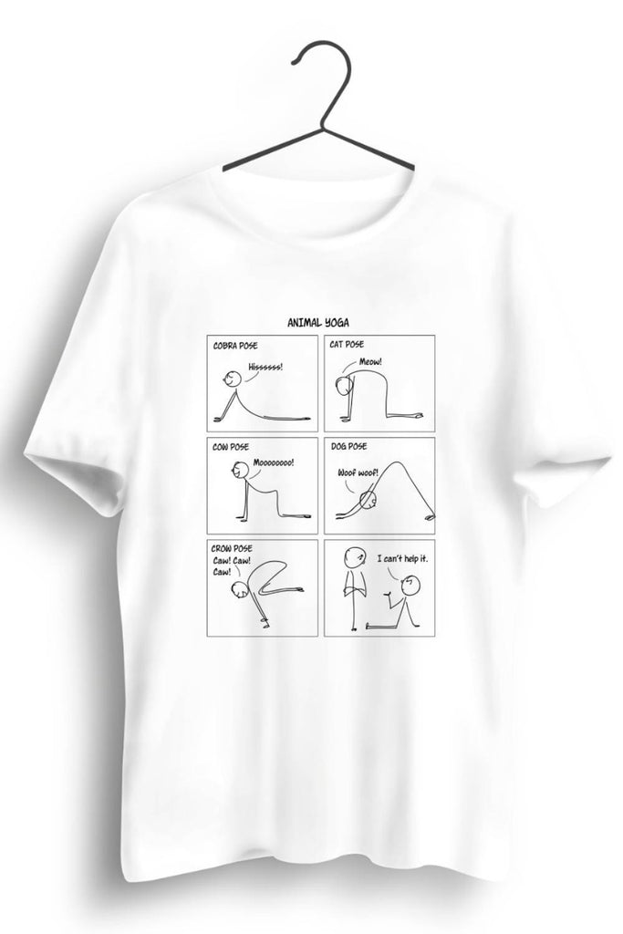 Animal Yoga Graphic Printed White Tshirt