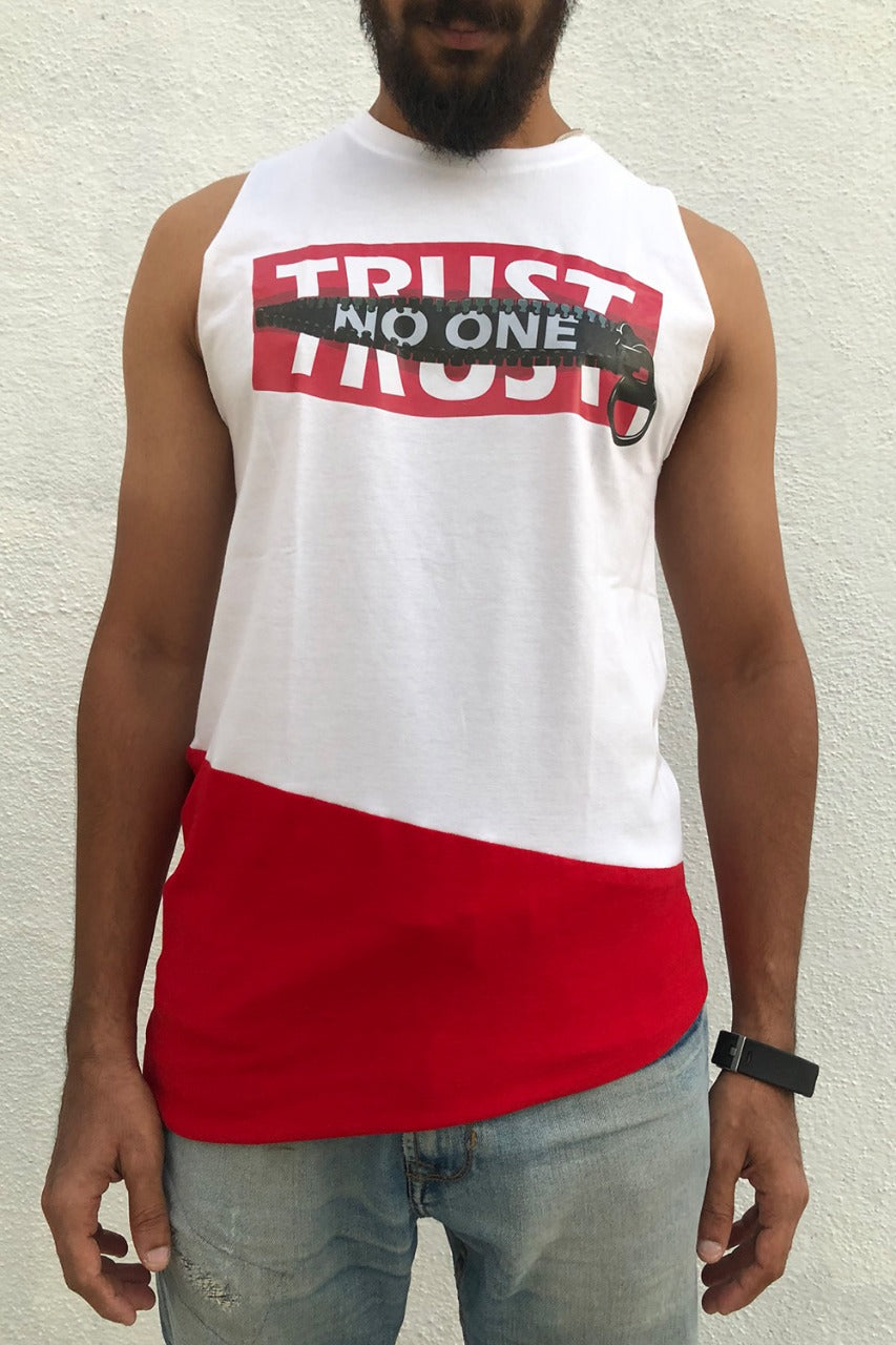Trust No One Graphic Printed Asymmetrical Tank Top