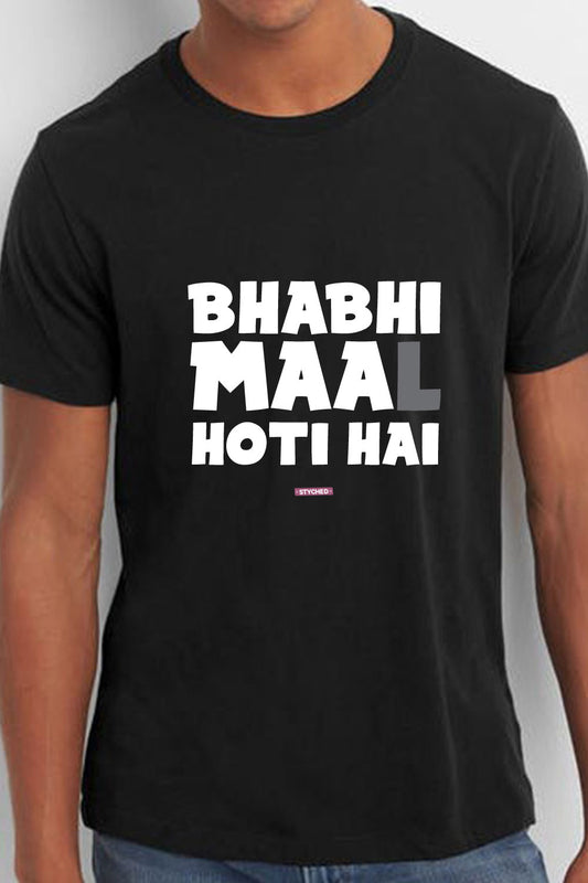 Bhabhi Maa(L) Hoti hai - Quirky Graphic T-Shirt Black Color