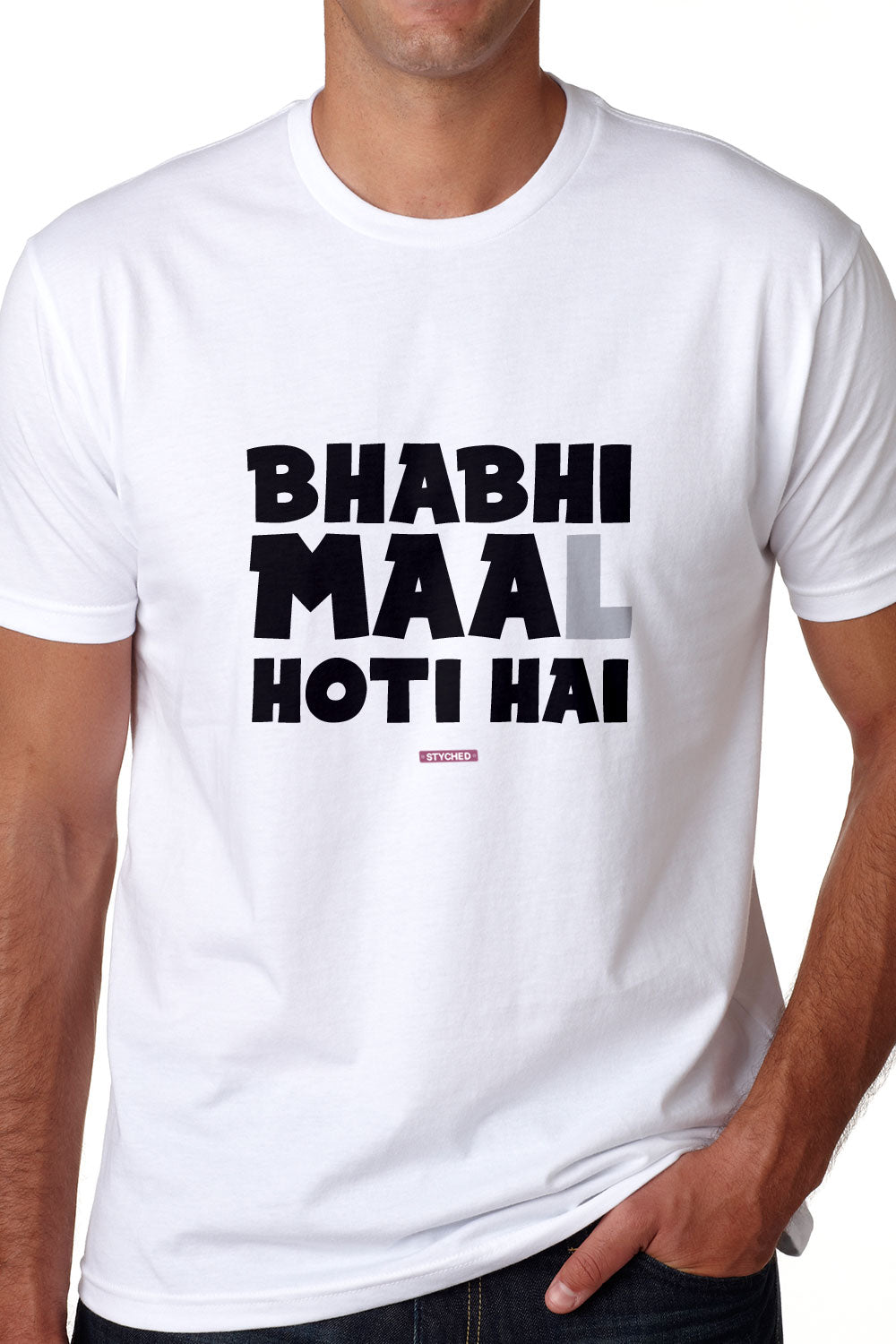 Bhabhi Maa(L) Hoti hai - Quirky Graphic T-Shirt White Color