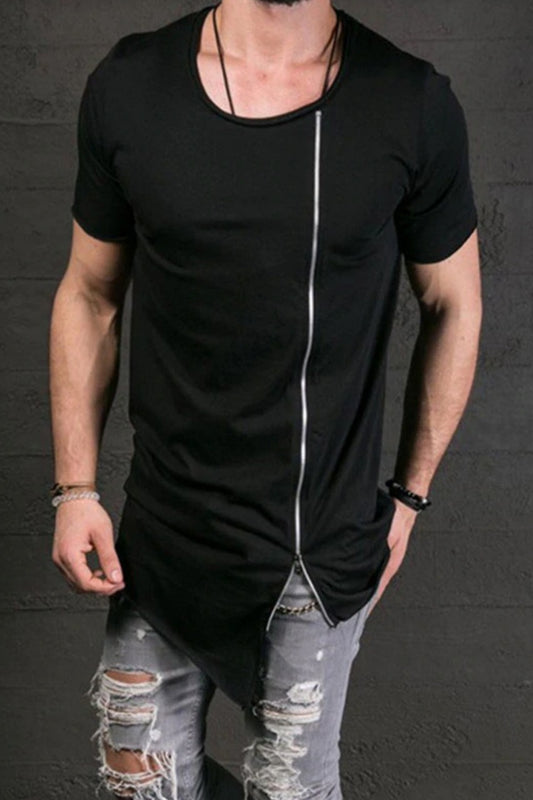 Asymmetric Zipper Black Rugged Tshirt