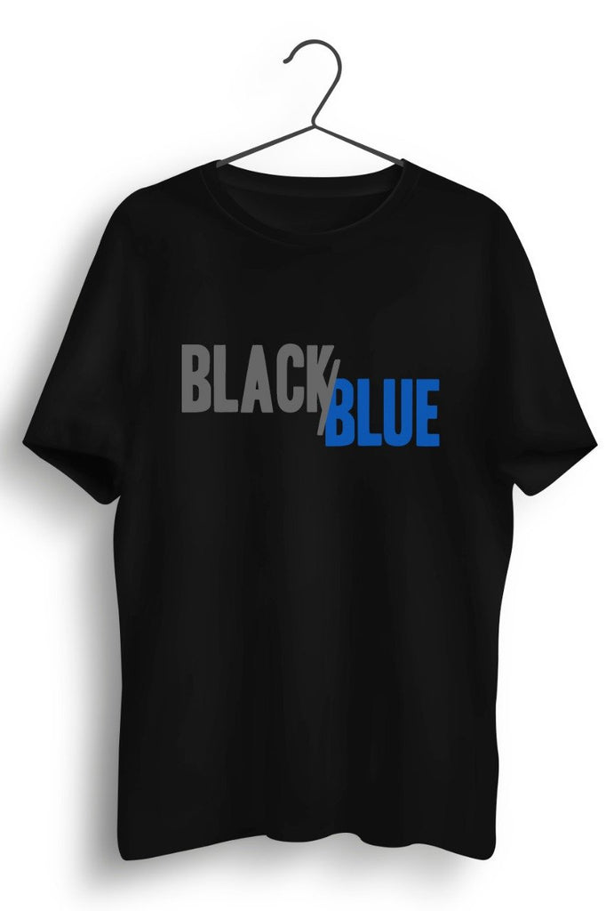Black Blue Logo Printed Black Tshirt