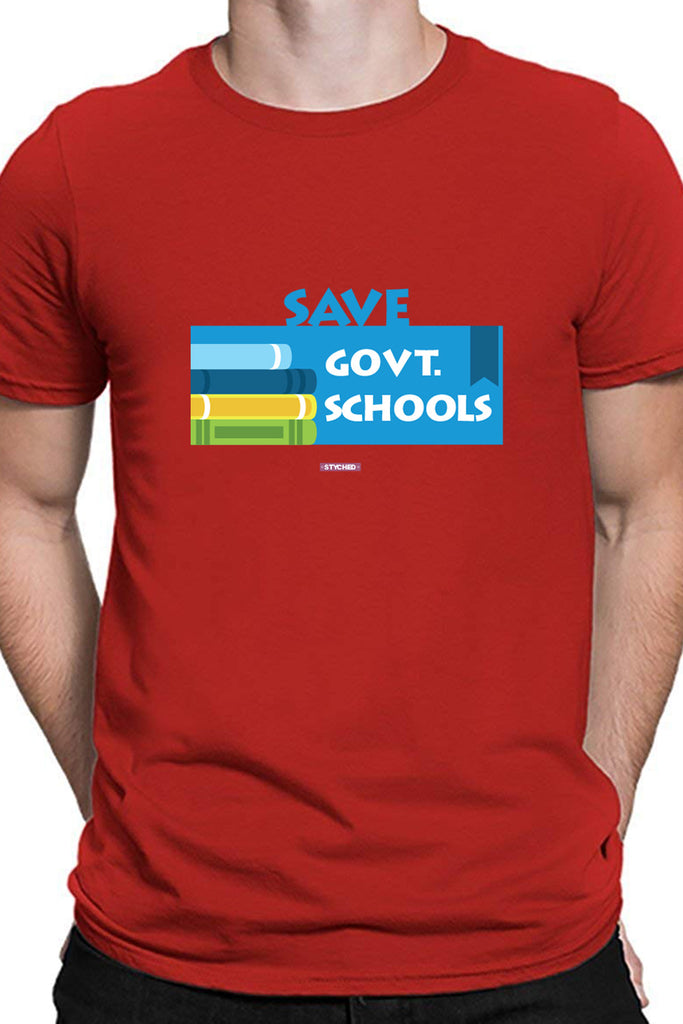 Save Govt. Schools Movement Tee - Styched in India Graphic T-Shirt Red Color