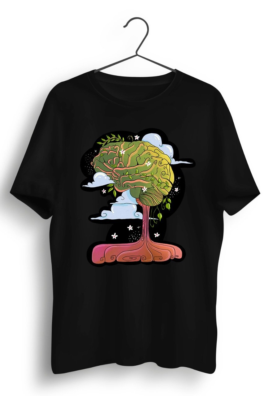 Brain Tree Graphic Printed Black Tshirt